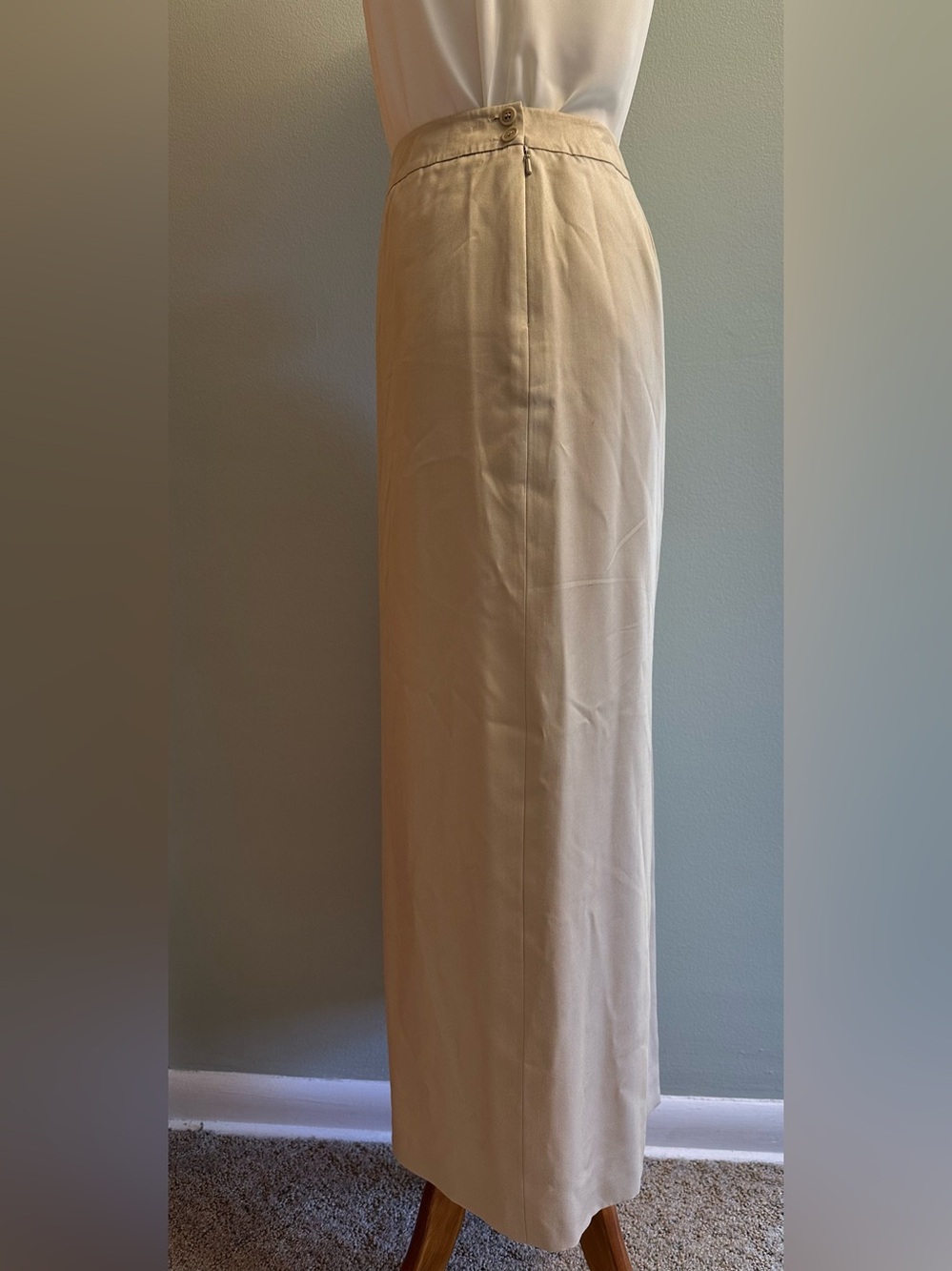 Vintage Talbots Silk Khaki Long Skirt - Picture 5 of 12